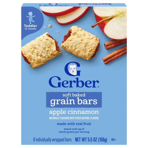 Gerber Soft Baked Grain Bars Apple Cinnamon Naturally Flavored Snack – Toddler