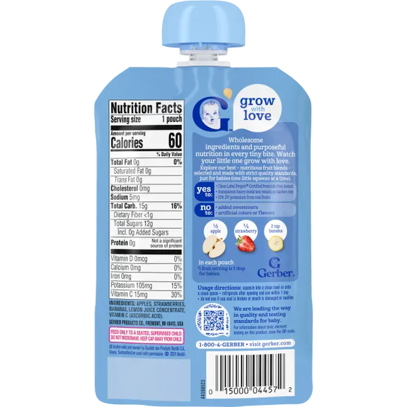 Gerber Apple Strawberry Banana Puree Baby Food Pouch – Stage 2, 3.5 oz (99g)
