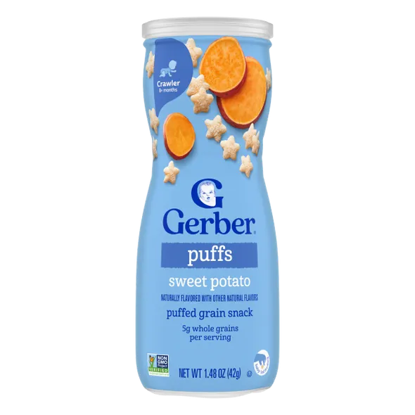 Gerber Grain & Grow Sweet Potato Puffs Baby Snack β 8+ Months, Cereal Snack
