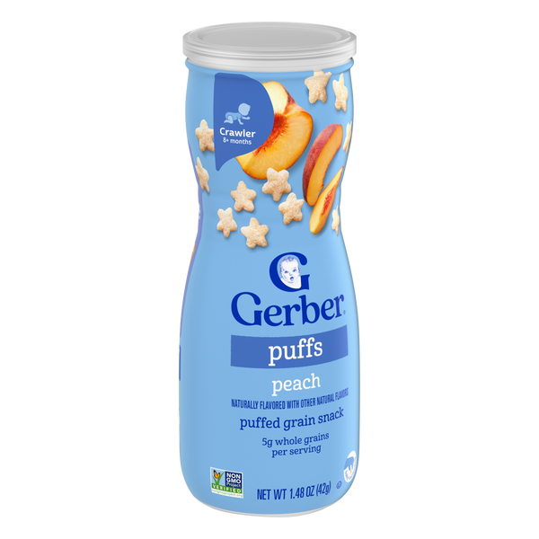 Gerber Grain & Grow Peach Puffs Baby Snack – 8+ Months, Cereal Snack