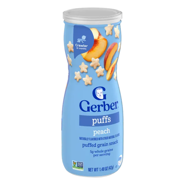 Gerber Grain & Grow Peach Puffs Baby Snack β 8+ Months, Cereal Snack