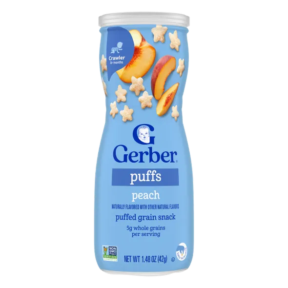 Gerber Grain & Grow Peach Puffs Baby Snack β 8+ Months, Cereal Snack