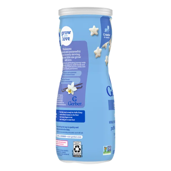 Gerber Grain & Grow Vanilla Puffs Baby Snack β 8+ Months, Cereal Snack