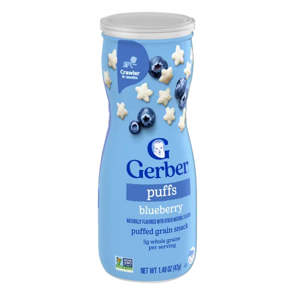 Gerber Grain & Grow Blueberry Puffs Baby Snack β 8+ Months, Cereal Snack