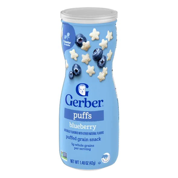 Gerber Grain & Grow Blueberry Puffs Baby Snack β 8+ Months, Cereal Snack