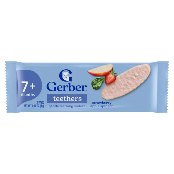 Gerber Strawberry Apple Spinach Teething Wafers Baby Snack – Crawler Stage