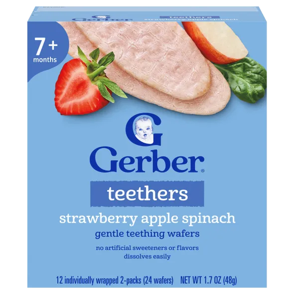 Gerber Strawberry Apple Spinach Teething Wafers Baby Snack – Crawler Stage