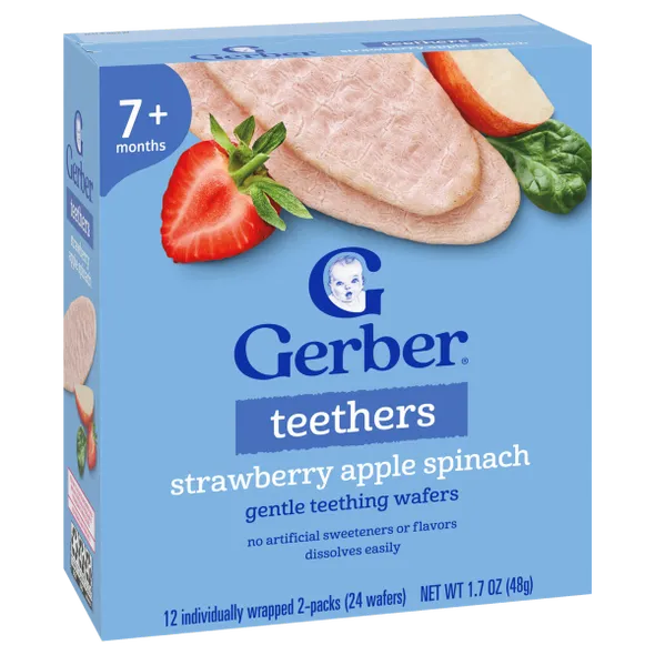 Gerber Strawberry Apple Spinach Teething Wafers Baby Snack – Crawler Stage