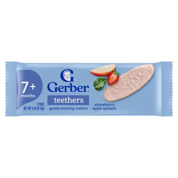 Gerber Strawberry Apple Spinach Teething Wafers Baby Snack – Crawler Stage