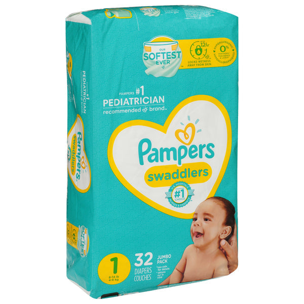 Pampers Swaddlers Disposable Baby Diapers, Size 1 (32 Count) 4-6 Kgs