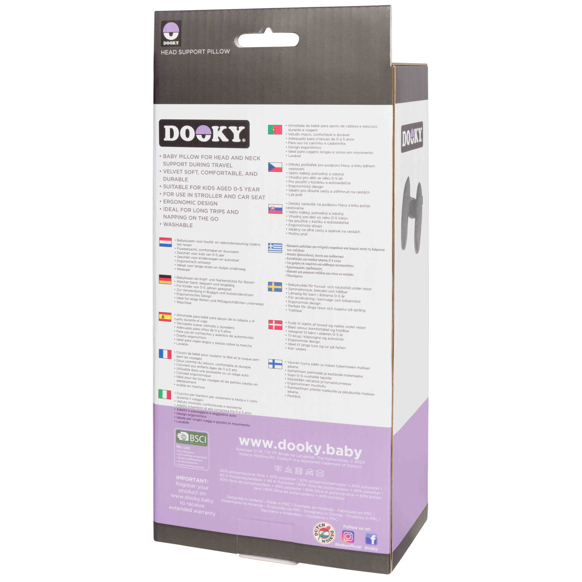 Dooky Head Support Pillow 26 × 31 × 7 cm Grey