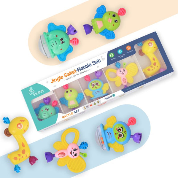 R for Rabbit Teethers and Rattles Jingle Safari Rattles (Pack of 5) Multicolor
