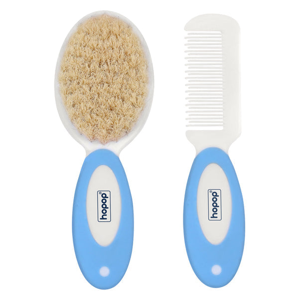 Hopop Natural Bristle Comb & Brush Set - Blue