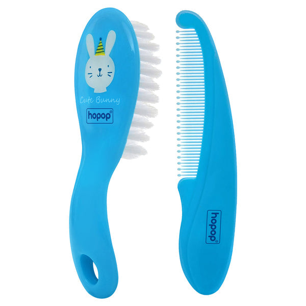 Hopop Soft Bristle Comb & Brush Set - Blue