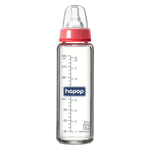 Hopop Glass Feeding Bottle Slim Neck 8Oz 240Ml (Asst Color)