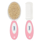 Hopop Baby Natural Bristle Hair Brush & Rounded Teeth Comb 2-Piece Pink