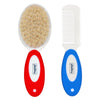 Hopop Baby Natural Bristle Hair Brush & Rounded Teeth Comb 2-Piece Red-Blue