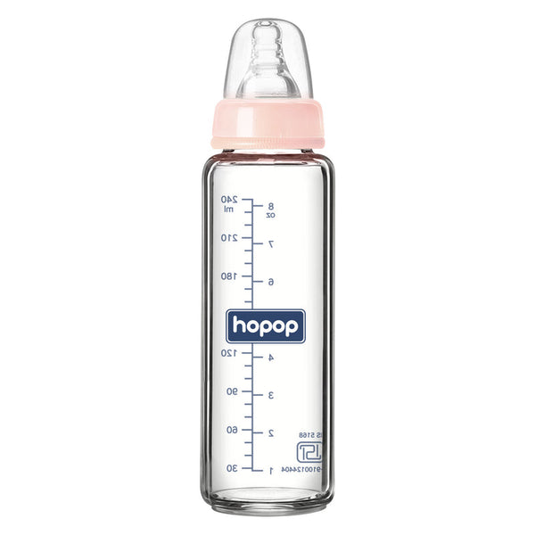 Hopop Glass Feeding Bottle Slim Neck 8Oz 240Ml (Asst Color)