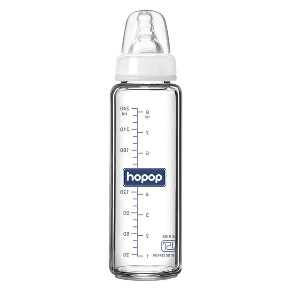 Hopop Glass Feeding Bottle Slim Neck 8Oz 240Ml (Asst Color)