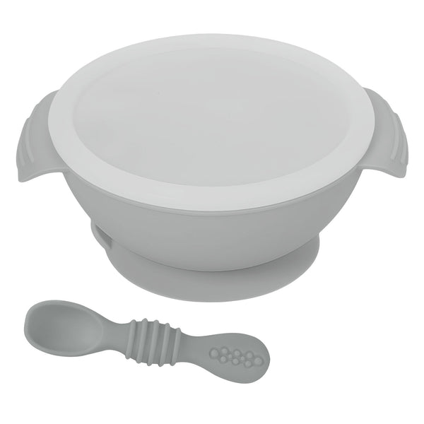 Hopop Silicone Bowl & Spoon with Suction Base & Snap-On Lid Grey