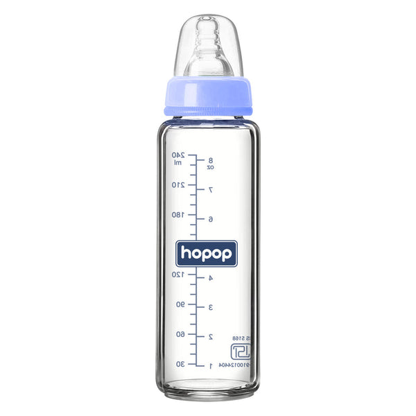 Hopop Glass Feeding Bottle Slim Neck 8Oz 240Ml (Asst Color)