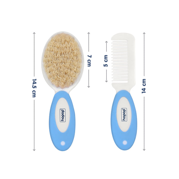 Hopop Natural Bristle Comb & Brush Set - Blue