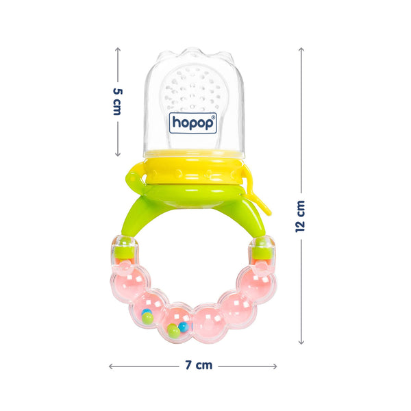 Hopop Baby Food & Fruit Nibbler with Rattle Handle Green & Pink