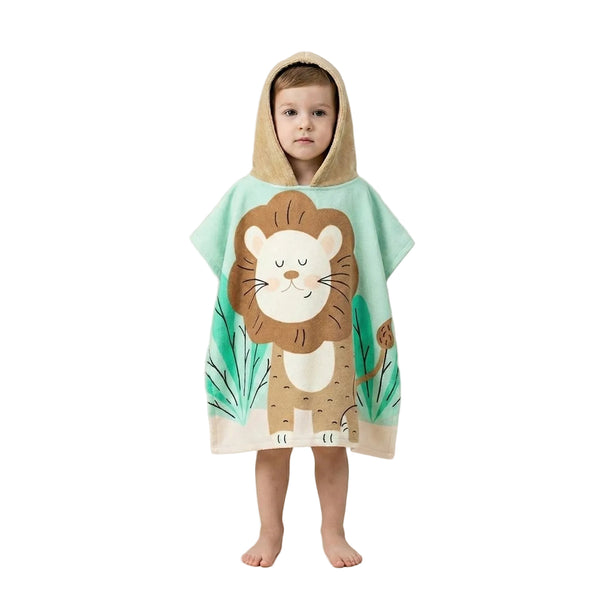 Quad Seven Roaring Cute Lion Hooded Towel Poncho for Kids (2–4 Years) – Soft & Absorbent Beach & Bath Robe