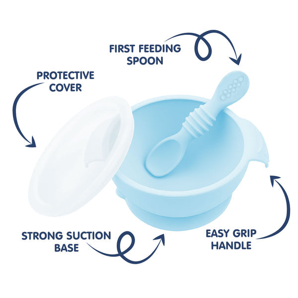 Hopop Silicone Bowl & Spoon with Suction Base Grey 6M+