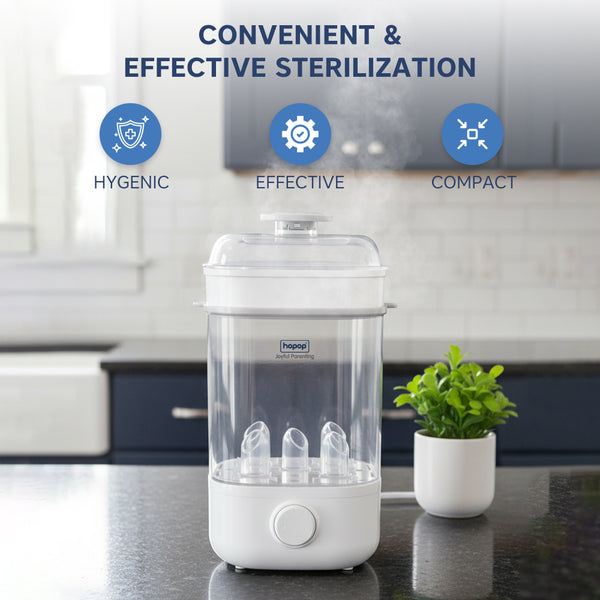 Hopop 2-in-1 Baby Bottle Steam Sterilize Compact & Travel-Friendly – White