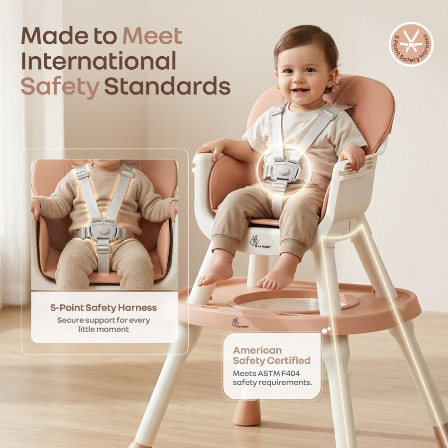 R for Rabbit Cherry Berry Multi 6 in 1 High Chair 6 Months-7 Years Soft Peach