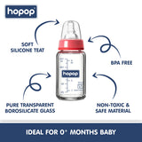 Hopop Premium Slim Neck Glass Feeding Bottle – 125ml BPA-Free