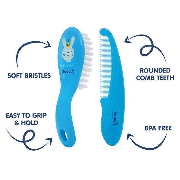 Hopop Soft Bristle Comb & Brush Set - Blue