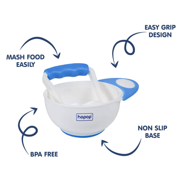 Hopop Food Mash and Serve Feeding Bowl Set - Blue
