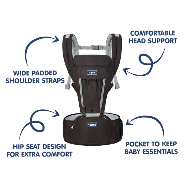 Hopop Elite 5-in-1 Hip Seat Baby Carrier 4-36 Months Black