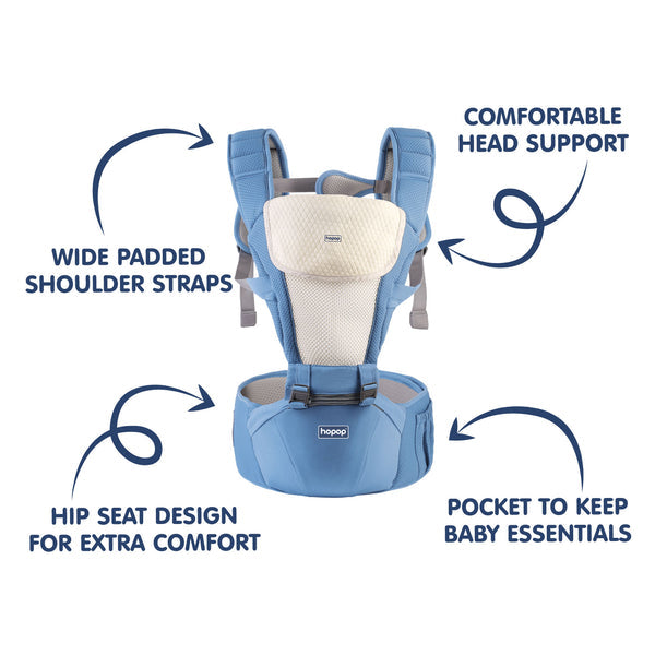 Hopop 5 in 1 Elegant Hip Seat Baby Carrier- Blue