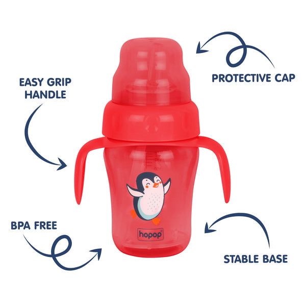 Hopop Baby Sipper Cup Spill-Proof with Spout & Straw 210ml – Red