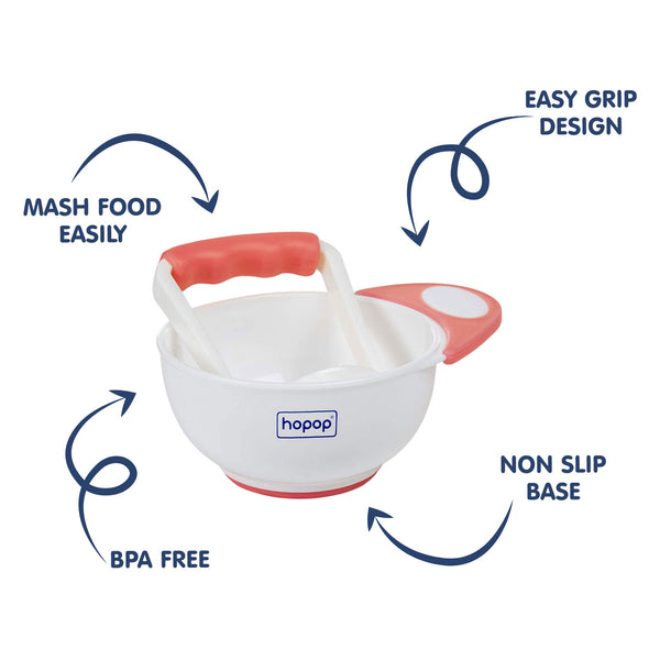 Hopop Food Mash and Serve Feeding Bowl Set - Pink