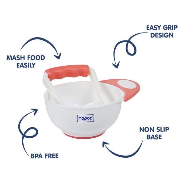 Hopop Food Mash and Serve Feeding Bowl Set - Pink