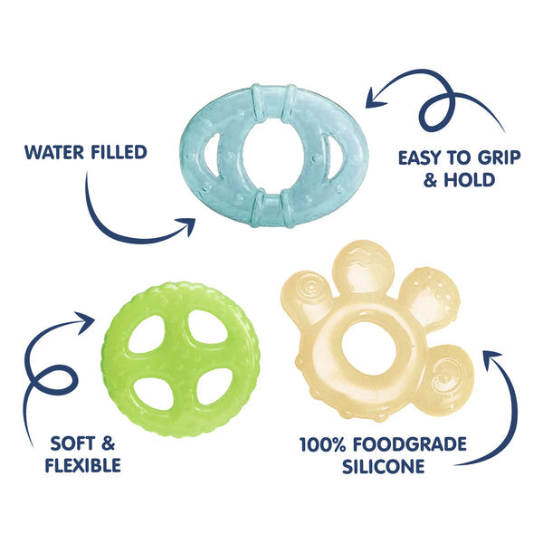 Hopop Multi-Textured, Water-Filled Cooling Teether – Pack of 3 - Assorted