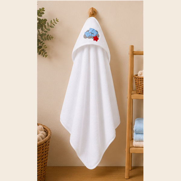 Babiano Sleeping Teddy Hooded Baby Towel – White