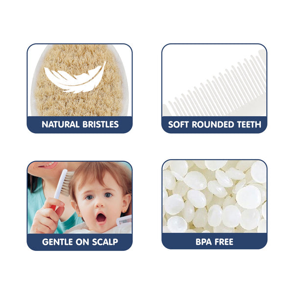 Hopop Baby Natural Bristle Hair Brush & Rounded Teeth Comb Set One Size Red-Blue