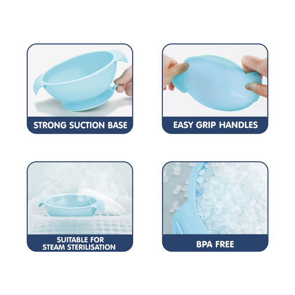 Hopop Silicone Bowl & Spoon with Suction Base Blue 6M+
