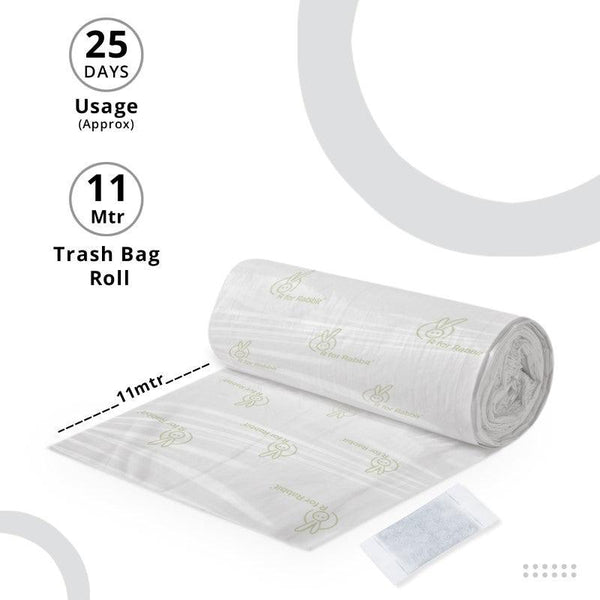 R For Rabbit Diapering (Bin) Biodegradable Trashbag With Carbon Filter-Pack Of 2 White