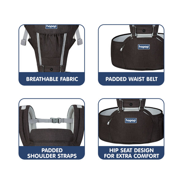 Hopop Elite 5 in 1 Hip Seat Baby Carrier - Black