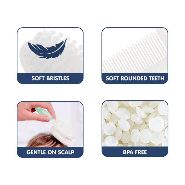 Hopop Baby Soft Bristle Hair Brush & Rounded Teeth Comb Set Peach 0M+