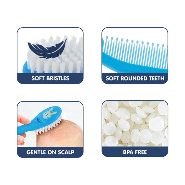 Hopop Soft Bristle Comb & Brush Set - Blue