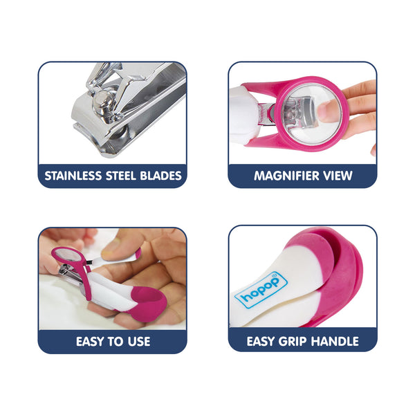 Hopop Nail Clipper with Magnifying Lens - Pink