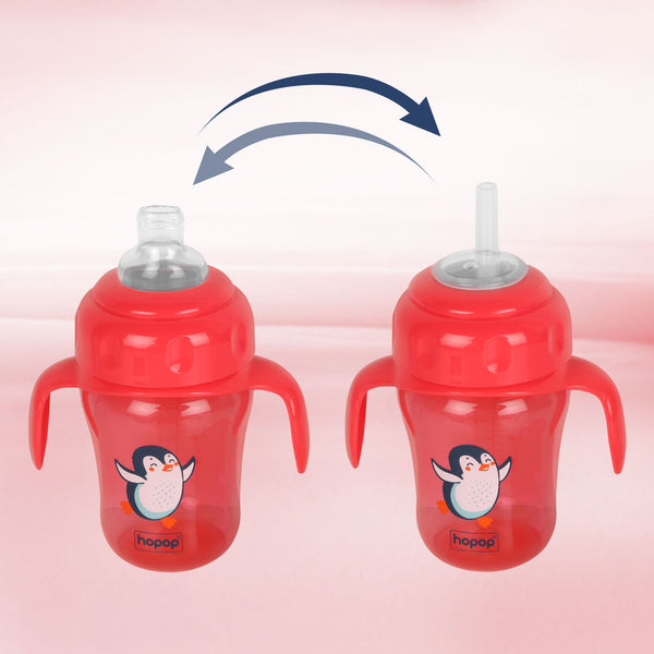 Hopop Baby Sipper Cup Spill-Proof with Spout & Straw 210ml – Red