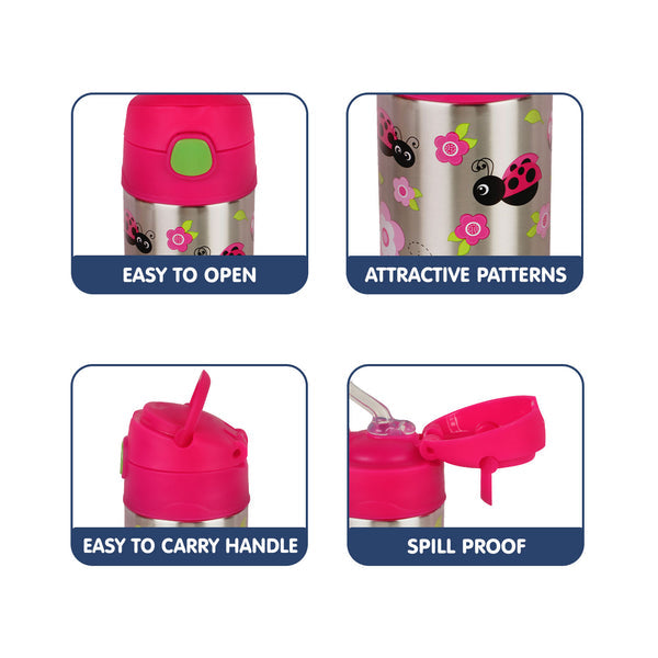 Hopop Insulated Stainless Steel Sipper With Straw- Lady Bug 300ML